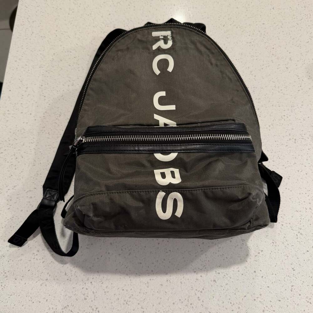 Marc Jacobs Suspiria Logo Print Nylon Backpack Gray Daypack Office Work